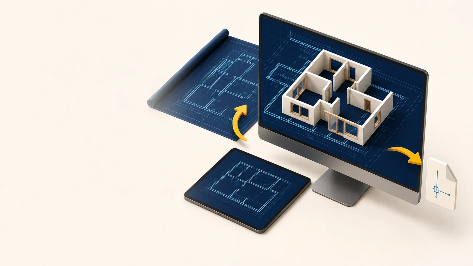 DXF/DWG-fil öppnad i iPlanner där man ritar ovanpå och exporterar till CAD